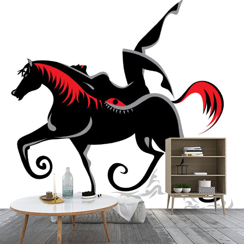 Whole Wizard Ridding Horse Mural Decal Red-Black Non-Woven Wall Art, Washable, Custom Print Clearhalo 'Wall Decor' 'Wall Mural' 1285329