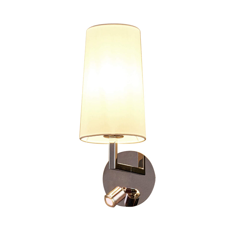 LED Tapered Wall Mounted Lighting Modernism Fabric Sconce Light in Chrome with Round/Rectangle Canopy Clearhalo 'Modern wall lights' 'Modern' 'Wall Lamps & Sconces' 'Wall Lights' Lighting' 128534