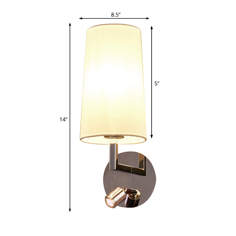 LED Tapered Wall Mounted Lighting Modernism Fabric Sconce Light in Chrome with Round/Rectangle Canopy Clearhalo 'Modern wall lights' 'Modern' 'Wall Lamps & Sconces' 'Wall Lights' Lighting' 128535