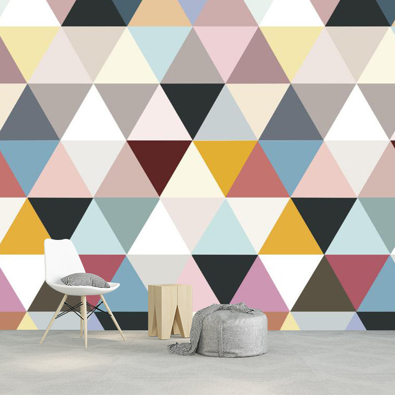 Whole Triangle Wall Murals for Bedroom Patchwork Wall Art in Blue-Pink-Yellow, Washable Clearhalo 'Wall Decor' 'Wall Mural' 1285433