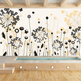 Black-Yellow Dandelion Wall Murals Moisture Resistant Modernist Bedroom Wall Covering Clearhalo 'Wall Decor' 'Wall Mural' 1285443