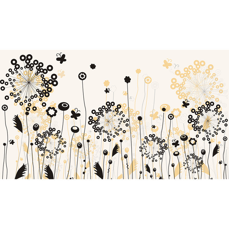 Black-Yellow Dandelion Wall Murals Moisture Resistant Modernist Bedroom Wall Covering Clearhalo 'Wall Decor' 'Wall Mural' 1285445