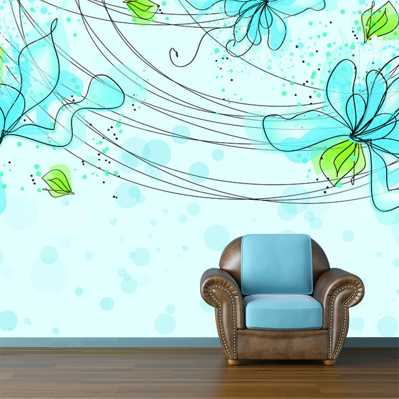 Whole Flower Wall Paper Mural Art Deco Lovely Bubbles Wall Covering in Blue and Green Blue-Green Clearhalo 'Wall Decor' 'Wall Mural' 1285447