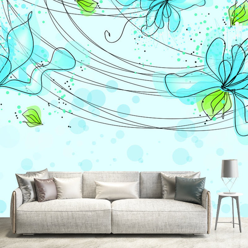 Whole Flower Wall Paper Mural Art Deco Lovely Bubbles Wall Covering in Blue and Green Clearhalo 'Wall Decor' 'Wall Mural' 1285449