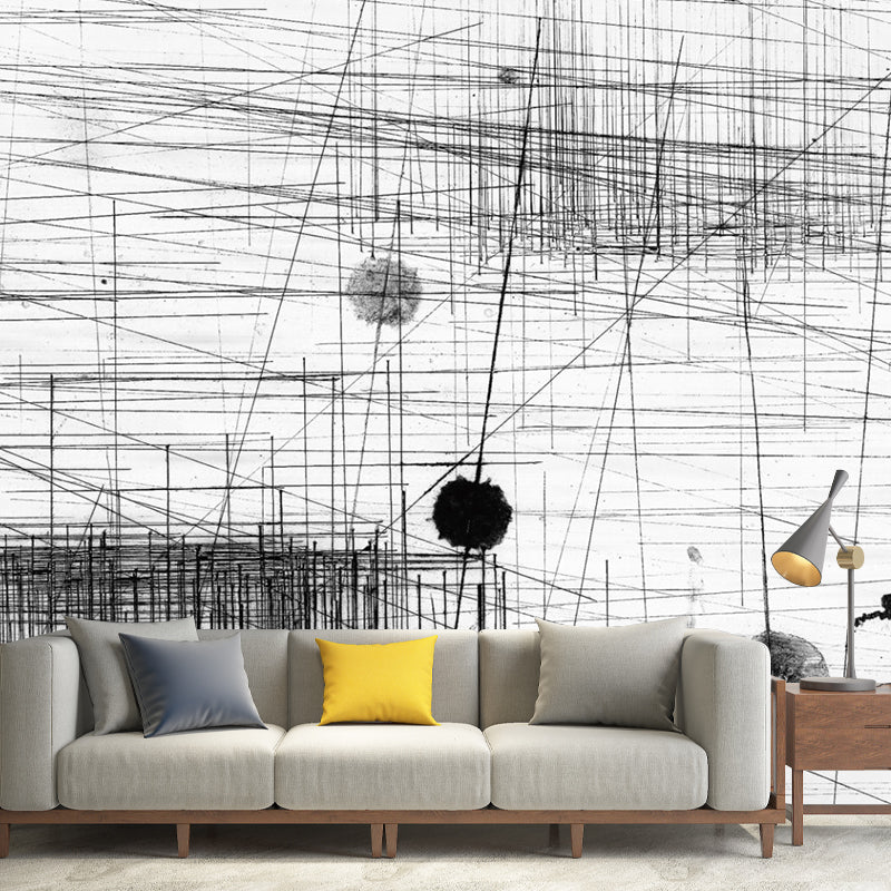 Abstract Line Sketch Wallpaper Murals Artistry Non-Woven Material Wall Decor in Black-Grey Black-Gray Clearhalo 'Wall Decor' 'Wall Mural' 1285462