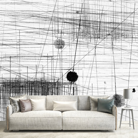 Abstract Line Sketch Wallpaper Murals Artistry Non-Woven Material Wall Decor in Black-Grey Clearhalo 'Wall Decor' 'Wall Mural' 1285463