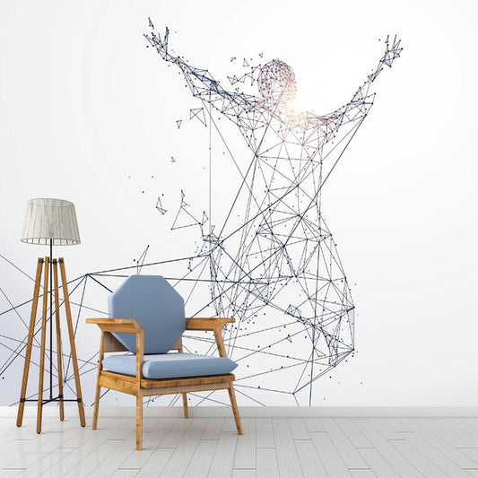 3D Geometric Man Jumping Murals Minimalistic Washable Office Wall Art, Made to Measure Clearhalo 'Wall Decor' 'Wall Mural' 1285543