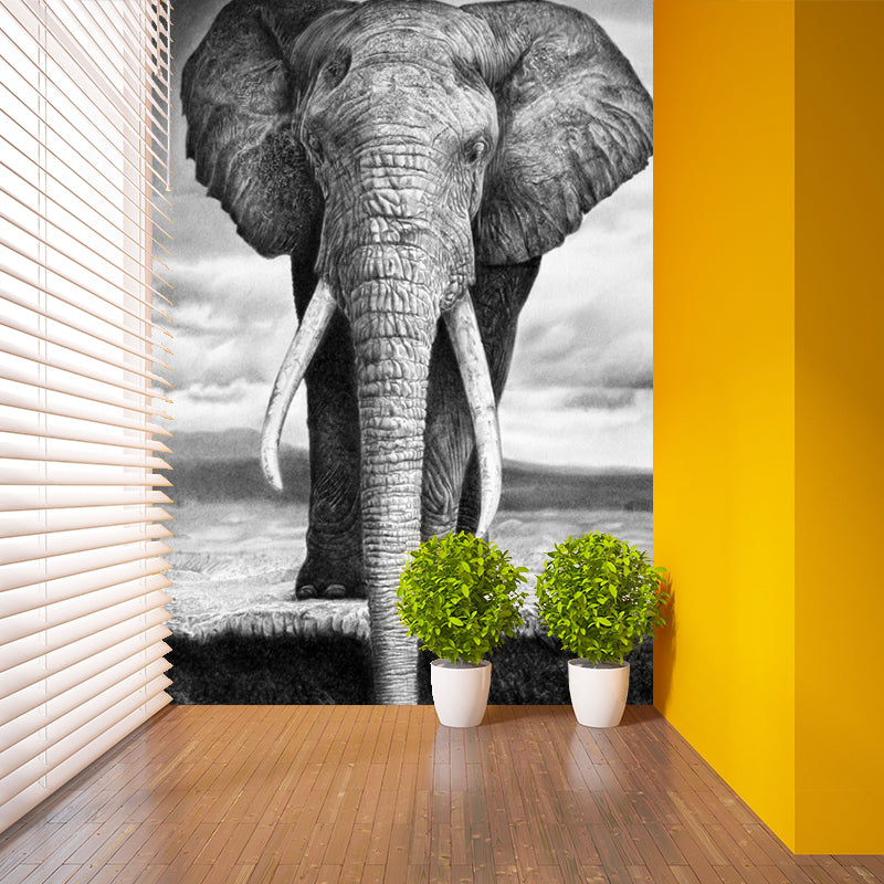 Black-White Elephant Wallpaper Murals Waterproof Contemporary Bedroom Wall Decor Black-White Clearhalo 'Wall Decor' 'Wall Mural' 1285587