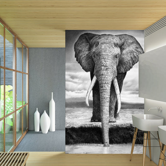 Black-White Elephant Wallpaper Murals Waterproof Contemporary Bedroom Wall Decor Clearhalo 'Wall Decor' 'Wall Mural' 1285588