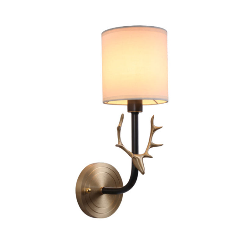 Modernism 1/2 Lights Wall Sconce with Fabric Shade Black/Gold Cylinder Wall Mount Light Fixture with Metal Antler Clearhalo 'Cast Iron' 'Glass' 'Industrial' 'Modern wall lights' 'Modern' 'Tiffany' 'Traditional wall lights' 'Wall Lamps & Sconces' 'Wall Lights' Lighting' 128584