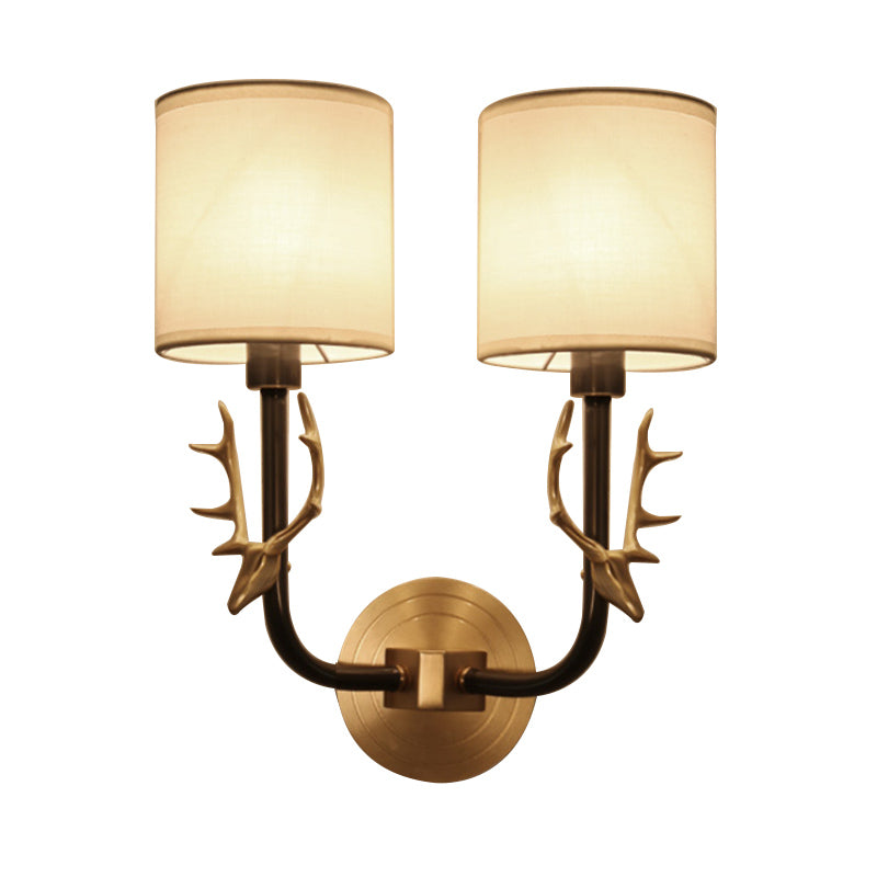 Modernism 1/2 Lights Wall Sconce with Fabric Shade Black/Gold Cylinder Wall Mount Light Fixture with Metal Antler Clearhalo 'Cast Iron' 'Glass' 'Industrial' 'Modern wall lights' 'Modern' 'Tiffany' 'Traditional wall lights' 'Wall Lamps & Sconces' 'Wall Lights' Lighting' 128591