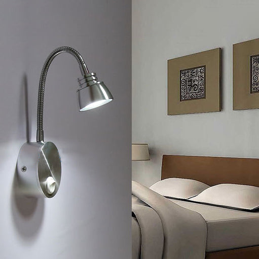 Aluminum Domed Wall Light Sconce Modern Warm/White Light LED Chrome Reading Wall Lamp with Adjustable Arm Clearhalo 'Cast Iron' 'Glass' 'Industrial' 'Modern wall lights' 'Modern' 'Tiffany' 'Traditional wall lights' 'Wall Lamps & Sconces' 'Wall Lights' Lighting' 128651