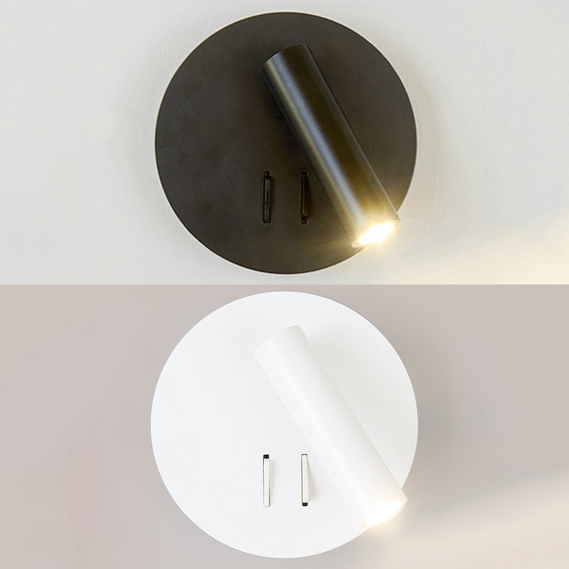 Tube Wall Lamp Simple Style Metallic LED Black/White Wall Sconce with Round Backplate for Living Room, Warm/White Light Clearhalo 'Cast Iron' 'Glass' 'Industrial' 'Modern wall lights' 'Modern' 'Tiffany' 'Traditional wall lights' 'Wall Lamps & Sconces' 'Wall Lights' Lighting' 128703