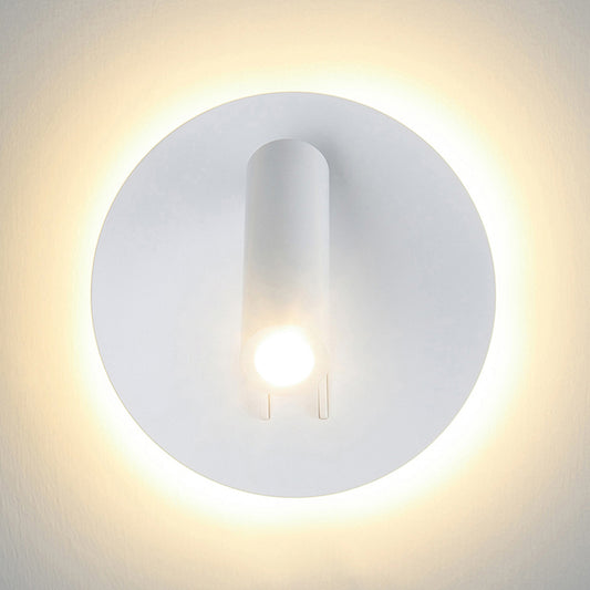 Tube Wall Lamp Simple Style Metallic LED Black/White Wall Sconce with Round Backplate for Living Room, Warm/White Light Clearhalo 'Cast Iron' 'Glass' 'Industrial' 'Modern wall lights' 'Modern' 'Tiffany' 'Traditional wall lights' 'Wall Lamps & Sconces' 'Wall Lights' Lighting' 128705