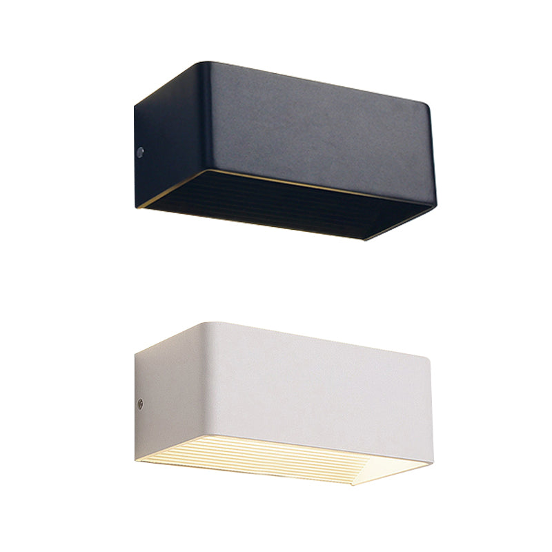 Modernist Rectangular Metal Wall Mounted Lamp 8"/12" Wide LED Up and Down Lighting in Gold/Black/White, White/Warm Lighting Clearhalo 'Cast Iron' 'Glass' 'Industrial' 'Modern wall lights' 'Modern' 'Tiffany' 'Traditional wall lights' 'Wall Lamps & Sconces' 'Wall Lights' Lighting' 128724