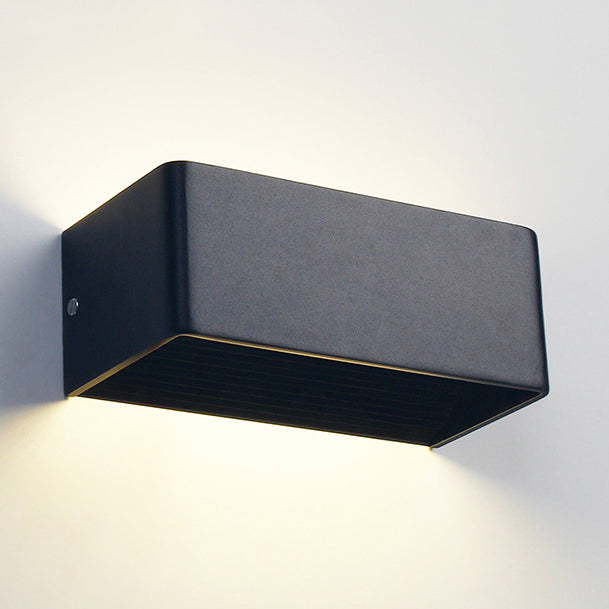 Modernist Rectangular Metal Wall Mounted Lamp 8"/12" Wide LED Up and Down Lighting in Gold/Black/White, White/Warm Lighting Black Warm Clearhalo 'Cast Iron' 'Glass' 'Industrial' 'Modern wall lights' 'Modern' 'Tiffany' 'Traditional wall lights' 'Wall Lamps & Sconces' 'Wall Lights' Lighting' 128725