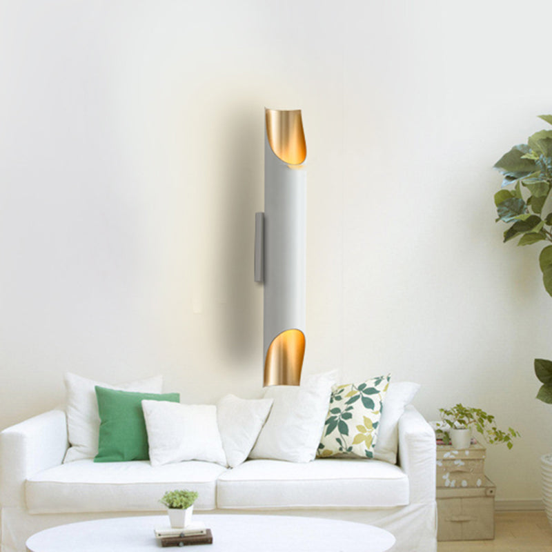Gold/Black/White Pipe Wall Light Sconce Modern Style 2/4 Lights Metal Wall Mounted Light for Living Room 2.0 White Clearhalo 'Cast Iron' 'Glass' 'Industrial' 'Modern wall lights' 'Modern' 'Tiffany' 'Traditional wall lights' 'Wall Lamps & Sconces' 'Wall Lights' Lighting' 128760