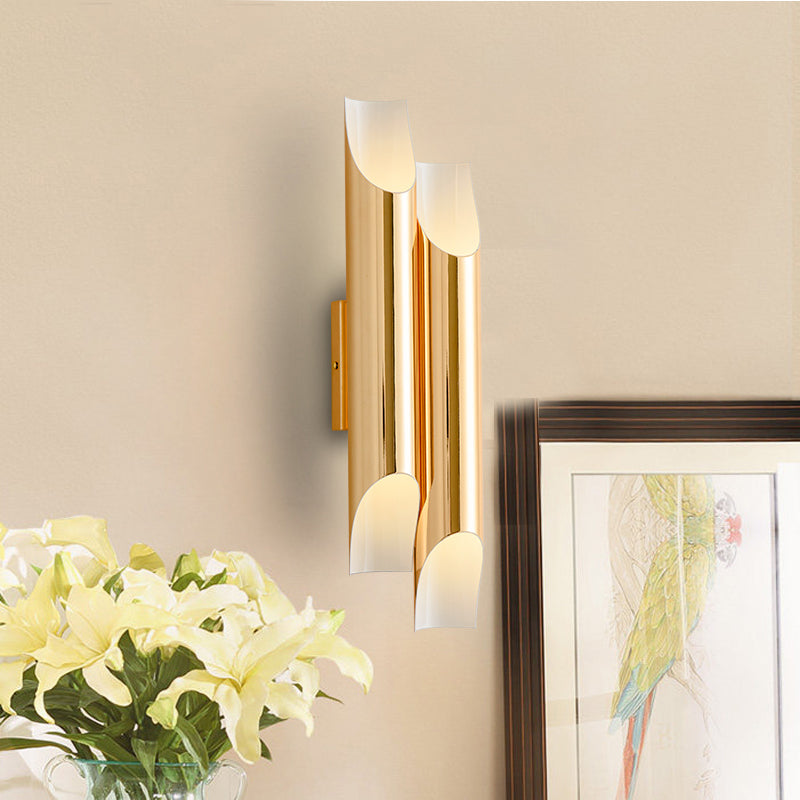 Gold/Black/White Pipe Wall Light Sconce Modern Style 2/4 Lights Metal Wall Mounted Light for Living Room 4.0 Gold Clearhalo 'Cast Iron' 'Glass' 'Industrial' 'Modern wall lights' 'Modern' 'Tiffany' 'Traditional wall lights' 'Wall Lamps & Sconces' 'Wall Lights' Lighting' 128767