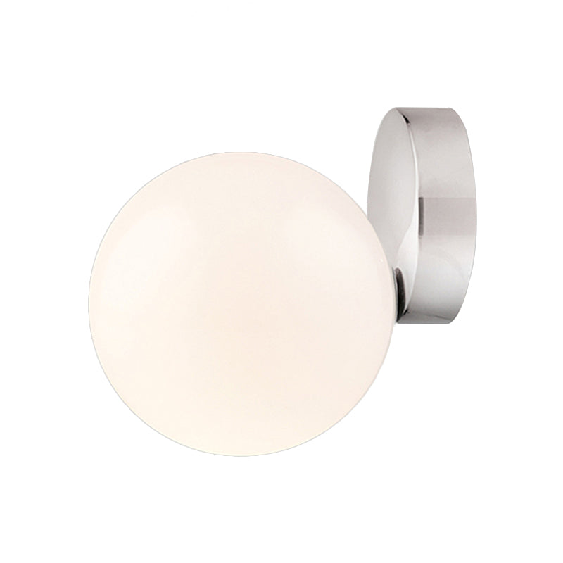 Round Ball Wall Light Sconce Modern Style Milk Glass 6"/8" W 1 Bulb Silver Finish Wall Mounted Lamp for Living Room Clearhalo 'Cast Iron' 'Glass' 'Industrial' 'Modern wall lights' 'Modern' 'Tiffany' 'Traditional wall lights' 'Wall Lamps & Sconces' 'Wall Lights' Lighting' 128808