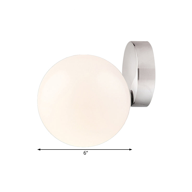 Round Ball Wall Light Sconce Modern Style Milk Glass 6"/8" W 1 Bulb Silver Finish Wall Mounted Lamp for Living Room Clearhalo 'Cast Iron' 'Glass' 'Industrial' 'Modern wall lights' 'Modern' 'Tiffany' 'Traditional wall lights' 'Wall Lamps & Sconces' 'Wall Lights' Lighting' 128809