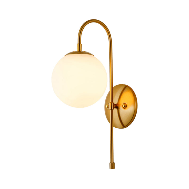 Golden Gooseneck Wall Sconce Modern 1 Head Metal Wall Lamp with Frosted Glass Ball Shade for Bedroom Clearhalo 'Cast Iron' 'Glass' 'Industrial' 'Modern wall lights' 'Modern' 'Tiffany' 'Traditional wall lights' 'Wall Lamps & Sconces' 'Wall Lights' Lighting' 128813