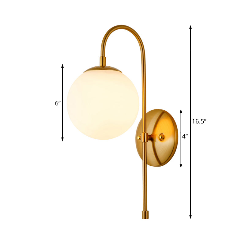 Golden Gooseneck Wall Sconce Modern 1 Head Metal Wall Lamp with Frosted Glass Ball Shade for Bedroom Clearhalo 'Cast Iron' 'Glass' 'Industrial' 'Modern wall lights' 'Modern' 'Tiffany' 'Traditional wall lights' 'Wall Lamps & Sconces' 'Wall Lights' Lighting' 128814