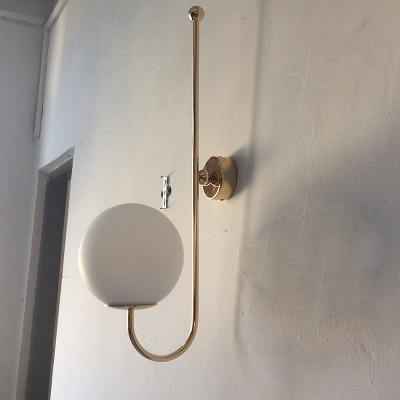Golden Gooseneck Wall Sconce Modern 1 Head Metal Wall Lamp with Frosted Glass Ball Shade for Bedroom Gold B Clearhalo 'Cast Iron' 'Glass' 'Industrial' 'Modern wall lights' 'Modern' 'Tiffany' 'Traditional wall lights' 'Wall Lamps & Sconces' 'Wall Lights' Lighting' 128815