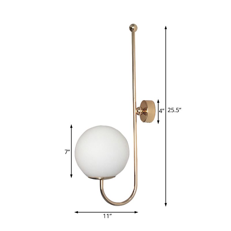 Golden Gooseneck Wall Sconce Modern 1 Head Metal Wall Lamp with Frosted Glass Ball Shade for Bedroom Clearhalo 'Cast Iron' 'Glass' 'Industrial' 'Modern wall lights' 'Modern' 'Tiffany' 'Traditional wall lights' 'Wall Lamps & Sconces' 'Wall Lights' Lighting' 128817