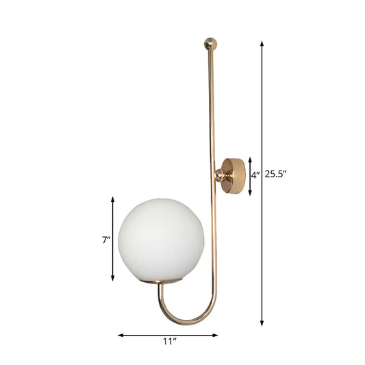 Golden Gooseneck Wall Sconce Modern 1 Head Metal Wall Lamp with Frosted Glass Ball Shade for Bedroom Clearhalo 'Cast Iron' 'Glass' 'Industrial' 'Modern wall lights' 'Modern' 'Tiffany' 'Traditional wall lights' 'Wall Lamps & Sconces' 'Wall Lights' Lighting' 128817