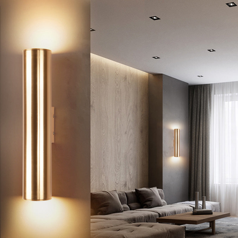Gold Cylinder Wall Sconce Fixture Modern Style 2"/3" Width LED Metal Wall Lamp in Gold for Corridor Clearhalo 'Cast Iron' 'Glass' 'Industrial' 'Modern wall lights' 'Modern' 'Tiffany' 'Traditional wall lights' 'Wall Lamps & Sconces' 'Wall Lights' Lighting' 128846