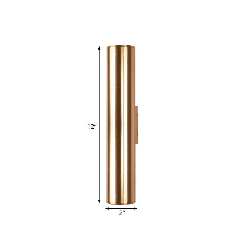 Gold Cylinder Wall Sconce Fixture Modern Style 2"/3" Width LED Metal Wall Lamp in Gold for Corridor Clearhalo 'Cast Iron' 'Glass' 'Industrial' 'Modern wall lights' 'Modern' 'Tiffany' 'Traditional wall lights' 'Wall Lamps & Sconces' 'Wall Lights' Lighting' 128851