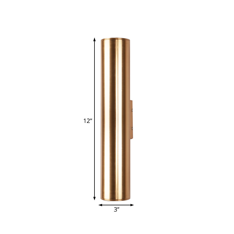 Gold Cylinder Wall Sconce Fixture Modern Style 2"/3" Width LED Metal Wall Lamp in Gold for Corridor Clearhalo 'Cast Iron' 'Glass' 'Industrial' 'Modern wall lights' 'Modern' 'Tiffany' 'Traditional wall lights' 'Wall Lamps & Sconces' 'Wall Lights' Lighting' 128852