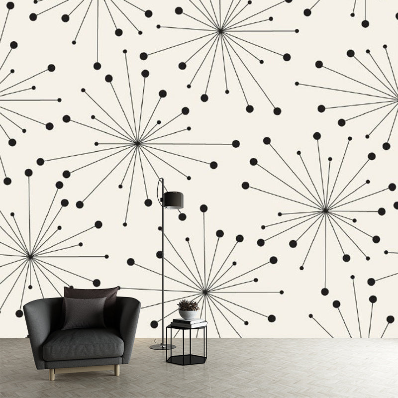 Black-White Minimalist Wall Murals Whole Dandelion Patterned Wall Decor for Living Room Black-White Clearhalo 'Wall Decor' 'Wall Mural' 1289101