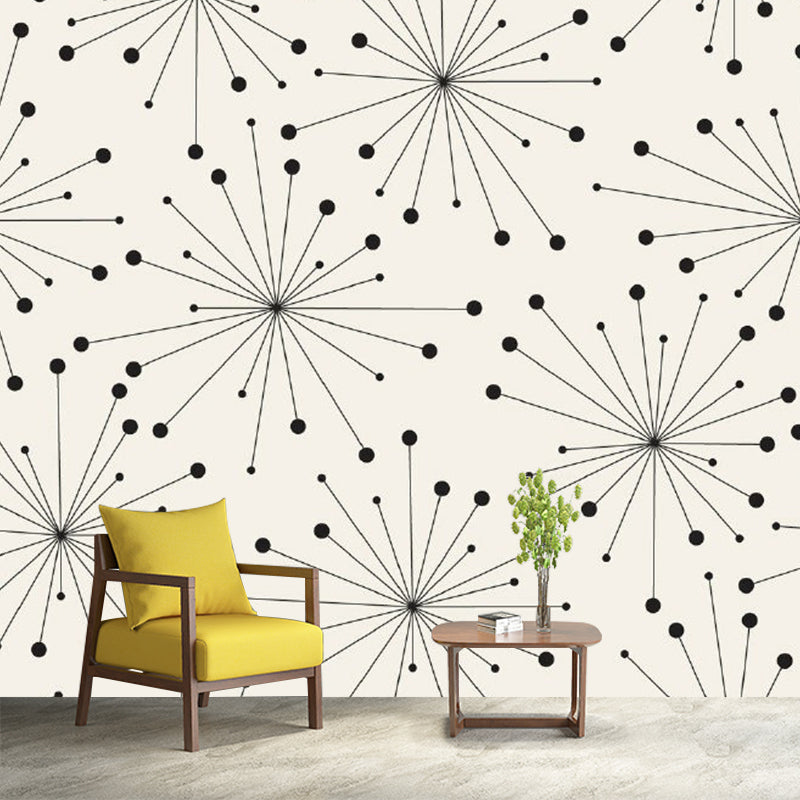 Black-White Minimalist Wall Murals Whole Dandelion Patterned Wall Decor for Living Room Clearhalo 'Wall Decor' 'Wall Mural' 1289102