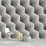 Black-White Modern Art Mural Wallpaper Whole Diagonal Chevron Pattern Wall Decor for Home Clearhalo 'Wall Decor' 'Wall Mural' 1289143