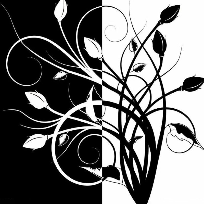 Swirled Flower Buds Mural Wallpaper Black-White Minimalistic Wall Art for Bedroom Clearhalo 'Wall Decor' 'Wall Mural' 1289154