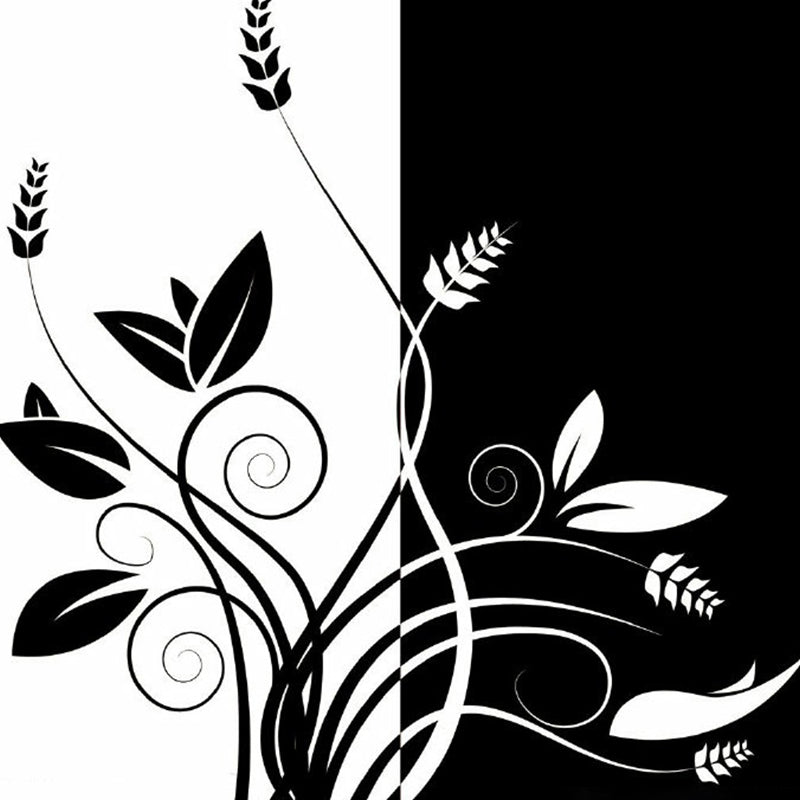 Black-White Floral Wallpaper Mural Stain-Proof Minimalist Bedroom Wall Decoration Clearhalo 'Wall Decor' 'Wall Mural' 1289169