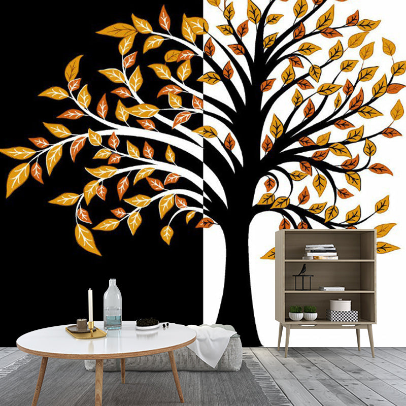 Art Deco Fall Tree Mural Decals Orange-Black Waterproof Wall Covering for Living Room Clearhalo 'Wall Decor' 'Wall Mural' 1289177