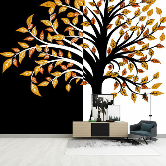 Art Deco Fall Tree Mural Decals Orange-Black Waterproof Wall Covering for Living Room Clearhalo 'Wall Decor' 'Wall Mural' 1289178