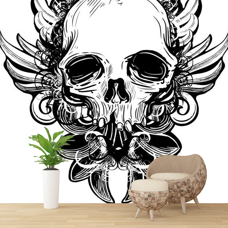 Strange Skull Mural Decal Black and White Waterproofing Wall Art for Living Room Clearhalo 'Wall Decor' 'Wall Mural' 1289202