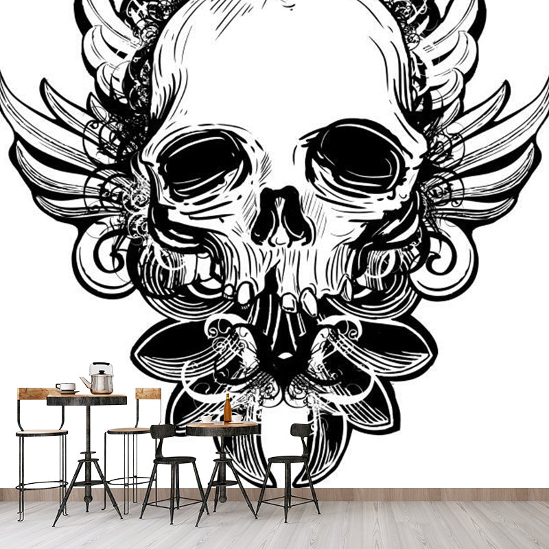 Strange Skull Mural Decal Black and White Waterproofing Wall Art for Living Room Clearhalo 'Wall Decor' 'Wall Mural' 1289203