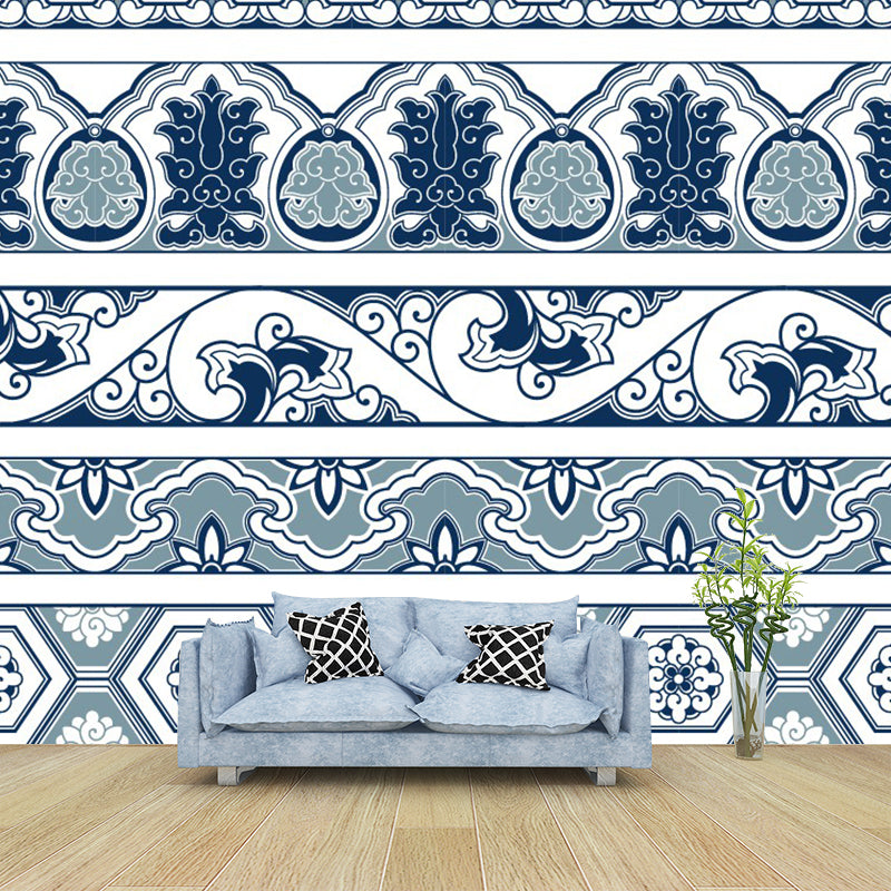 Blue Bohemian Murals Wallpaper Whole Seamless Pattern Wall Decor for Living Room Clearhalo 'Wall Decor' 'Wall Mural' 1289228