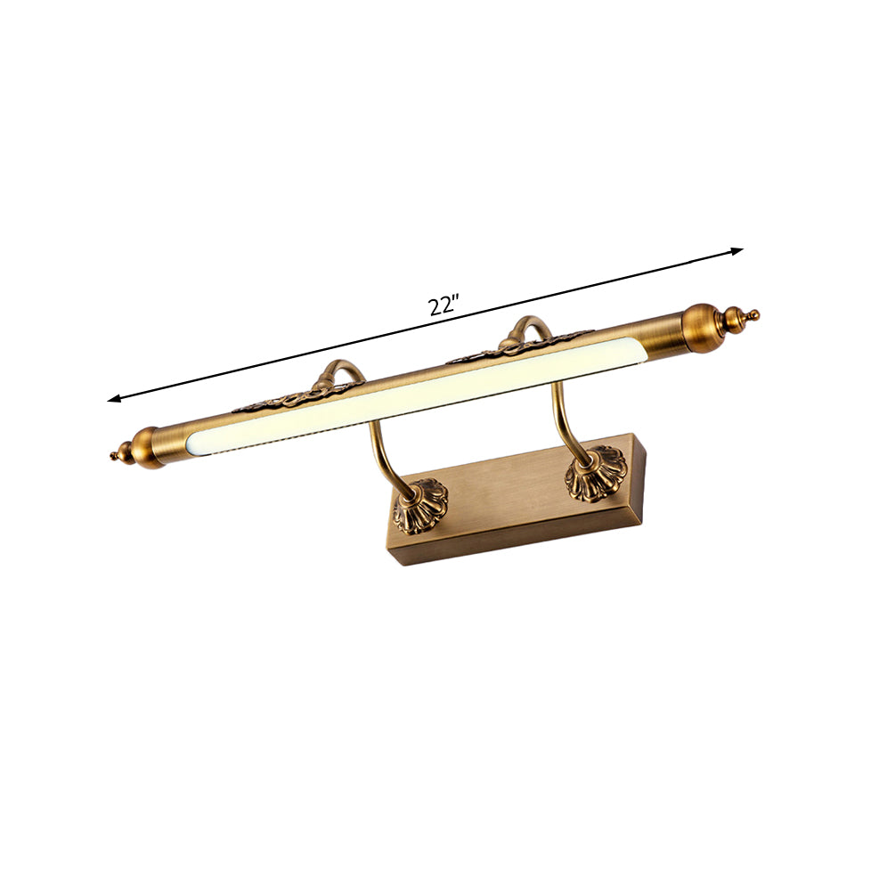 Metallic Linear Vanity Light Modernism Style 18"/21.5" Wide LED Brass Wall Sconce Lighting in Warm/White Lighting for Bathroom Clearhalo 'Cast Iron' 'Glass' 'Industrial' 'Modern wall lights' 'Modern' 'Tiffany' 'Traditional wall lights' 'Wall Lamps & Sconces' 'Wall Lights' Lighting' 128934