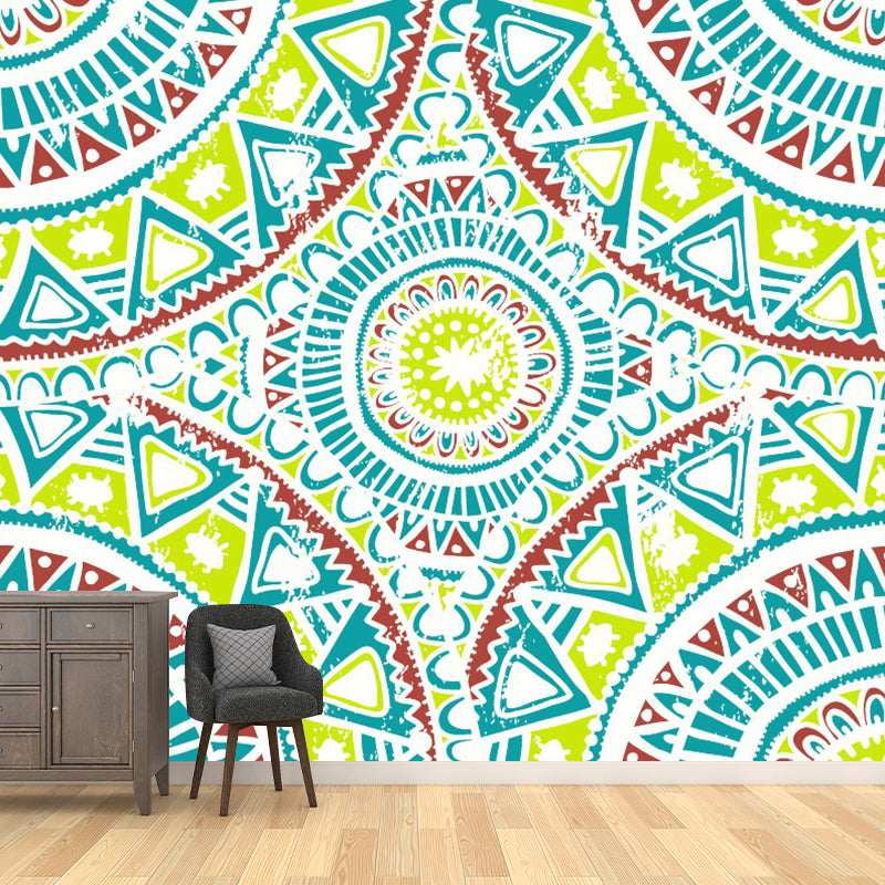 Symmetrical Geometric Mural Decal Bohemian Smooth Wall Covering in Red-Blue-Green Clearhalo 'Wall Decor' 'Wall Mural' 1289342