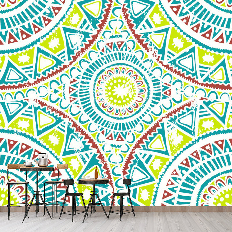 Symmetrical Geometric Mural Decal Bohemian Smooth Wall Covering in Red-Blue-Green Clearhalo 'Wall Decor' 'Wall Mural' 1289343