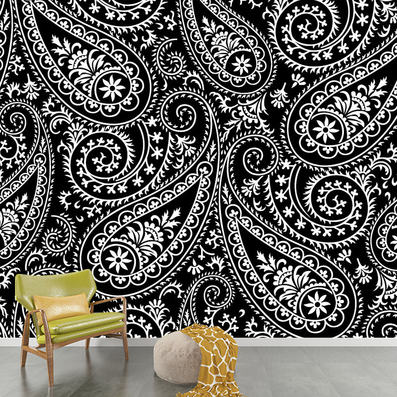 Black-White Bohemian Wallpaper Mural Full Size Butterflies Wall Covering for Living Room Black-White Clearhalo 'Wall Decor' 'Wall Mural' 1289376