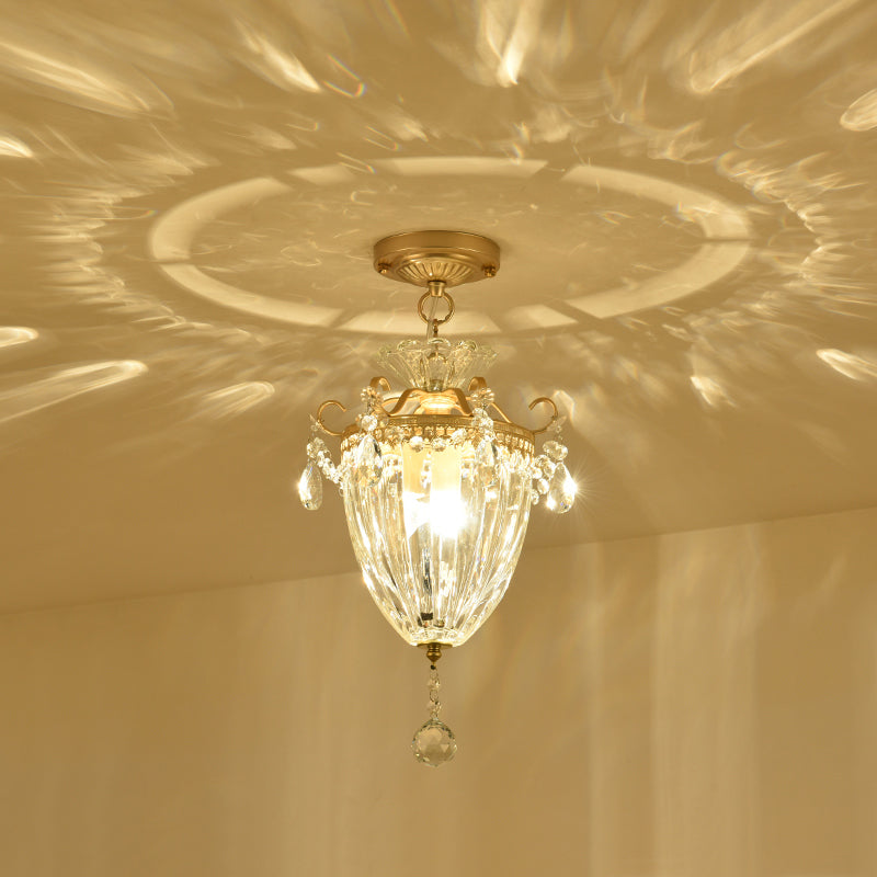 Crystal Draping Clear Ceiling Mounted Light Lantern 1 Bulb Modern Semi-Flush Mount Light Clear Clearhalo 'Ceiling Lights' 'Close To Ceiling Lights' 'Close to ceiling' 'Semi-flushmount' Lighting' 1289587