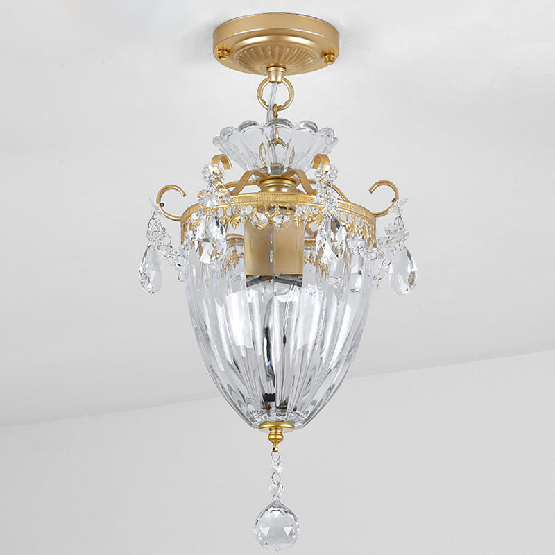 Crystal Draping Clear Ceiling Mounted Light Lantern 1 Bulb Modern Semi-Flush Mount Light Clearhalo 'Ceiling Lights' 'Close To Ceiling Lights' 'Close to ceiling' 'Semi-flushmount' Lighting' 1289588