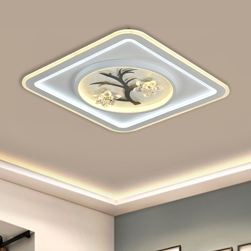 White LED Flush Ceiling Light Modern Crystal Round/Square Lighting Fixture for Bedchamber Clearhalo 'Ceiling Lights' 'Close To Ceiling Lights' 'Close to ceiling' 'Flush mount' Lighting' 1289600