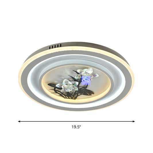 LED Metal Ceiling Fixture Contemporary White Round/Square Living Room Flush Mount Lamp with Flower Crystal Deco Clearhalo 'Ceiling Lights' 'Close To Ceiling Lights' 'Close to ceiling' 'Flush mount' Lighting' 1289610